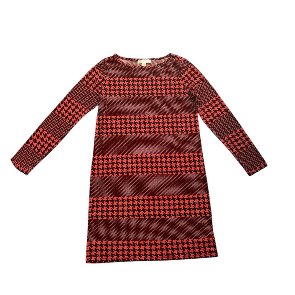 Michael Kors Red/Black Houndstooth Knee-Length Dress-size Large